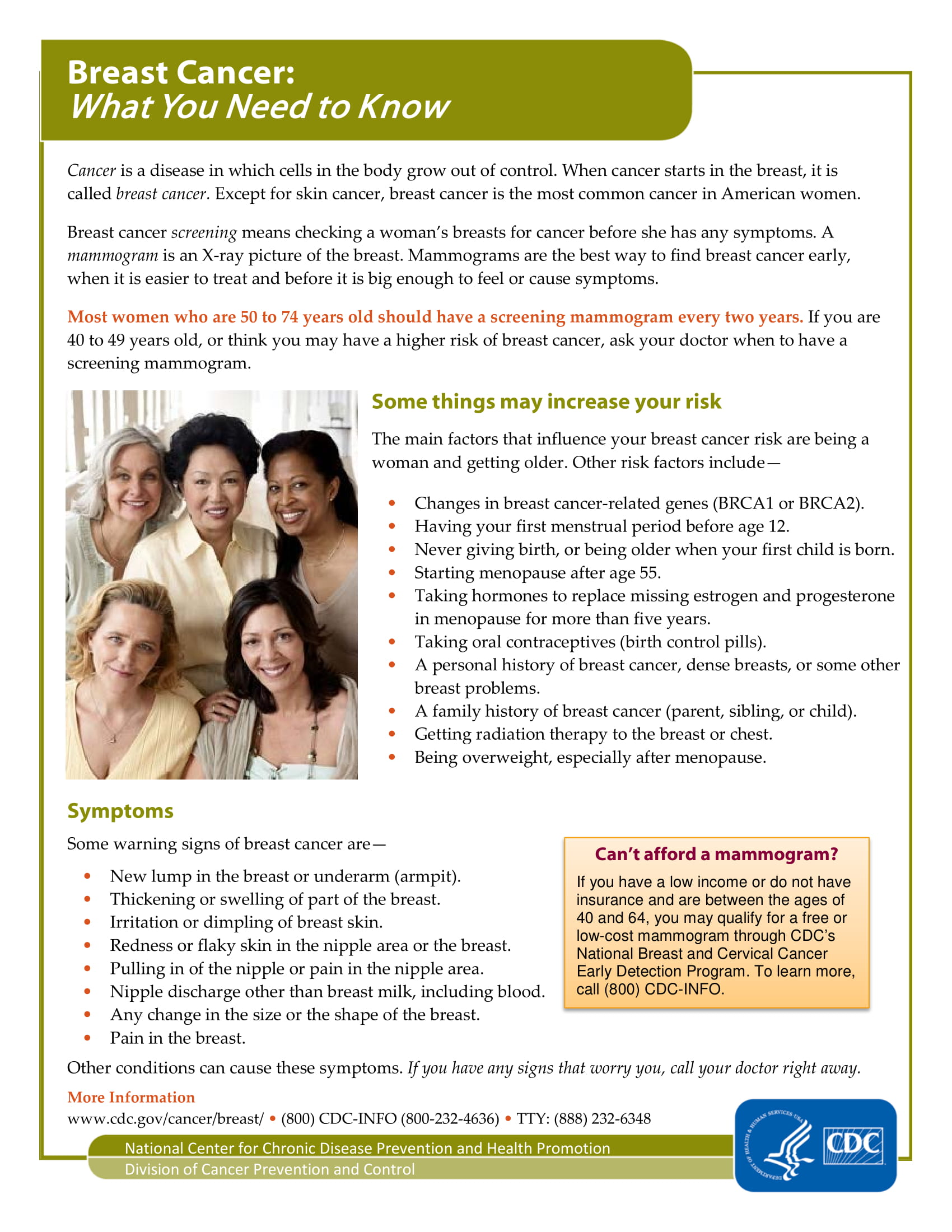 CDC Breast Cancer Fact Sheet